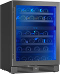 Zephyr Presrv 24' Wine Fridge Dual Zone Under Counter - Countertop Mini Wine Cooler Cellars Small Cabinet Wine Refrigerator Home Bar Chiller Freestanding with Glass Door Black, 45 Bottles 750ml