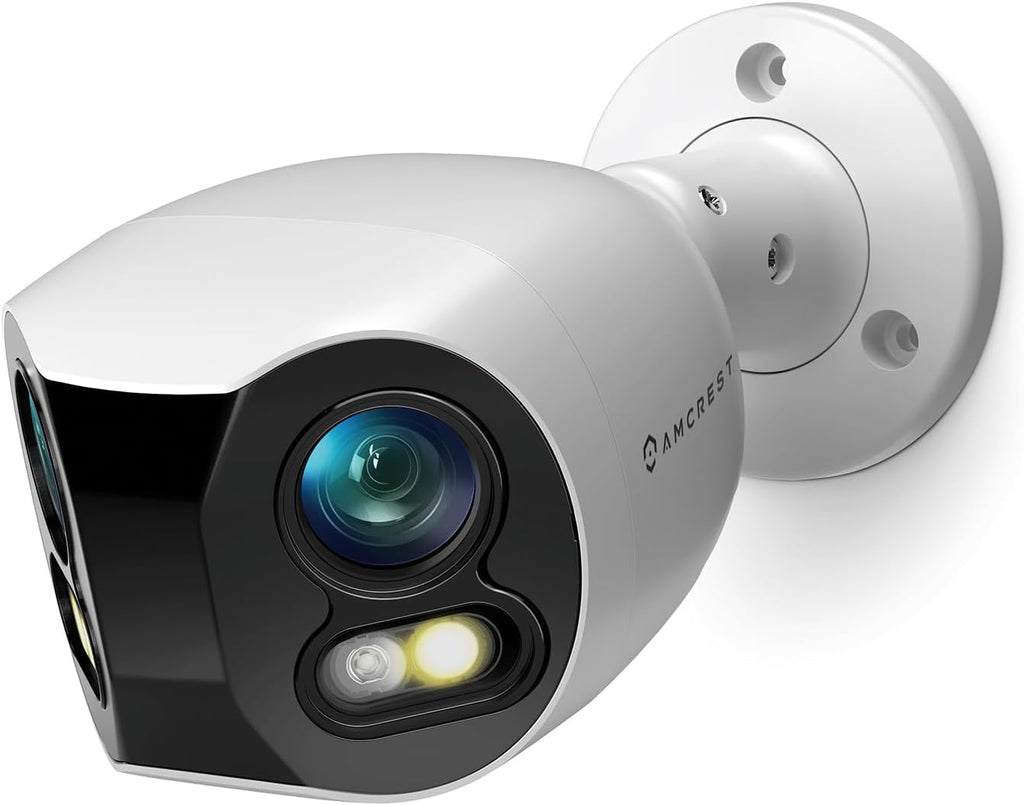 Amcrest Dual-Lens 4K (8MP) Outdoor Security POE Camera, 2 x 4MP Lenses PoE AI Bullet IP Camera, 65ft Night Color, Face Detection, Panoramic 180° FOV, 4K@15fps IP8M-DLB2998EW-AI (White)