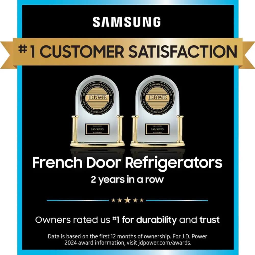 Samsung 23 Cu. Ft. Bespoke Counter Depth 4-Door French Door Refrigerator with Beverage Center, Stainless Steel, RF23BB8600QLAA