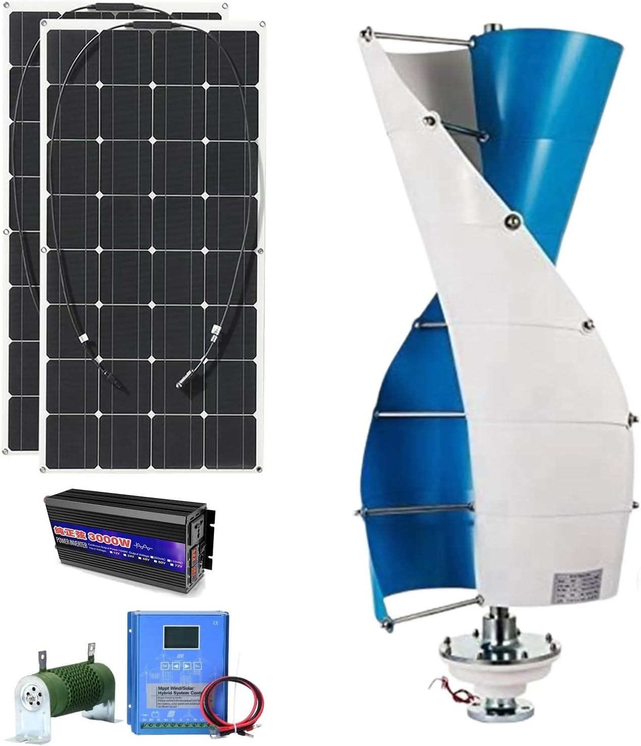 3000W Wind Turbine Generator Kit 12V 24V 48V 96V 120V Vertical Axis Wind Turbine Generator with Controller and Inverter Free Energy Windmill Home Use Three Phase Generator(96V)