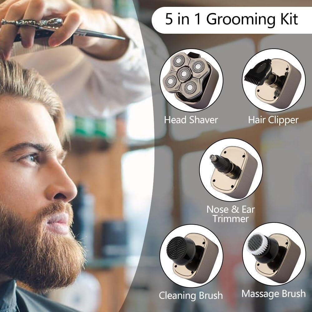 Electric Shavers for Men, 5 in 1 Men's Electric Shaver Beard Hair Trimmer 5D Floating Blade Head Electric Razor Multifunction Bald Head Shaving
