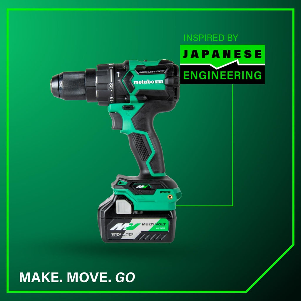 Metabo HPT 36V MultiVolt™ Cordless Brushless 1/2' Hammer Drill Kit, Power Drill Kit with Lithium-Ion Metabo Batteries , Case and Charger, Compact Lightweight Power Tool, DV36DC
