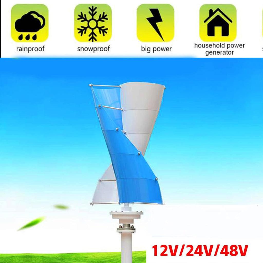3000W Wind Power Turbine Generator Set 12V 24V 48V 220V Wind Turbine Spiral Vertical Wind Turbine Generator Windmill for Home Outdoor Garden Boat (Blue)