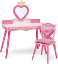 Wildkin Kids Princess Vanity & Chair Set – Wooden Vanity for Girls with Mirror, Jewelry Box & Music Box, with Removable Cushioned Chair - Pink