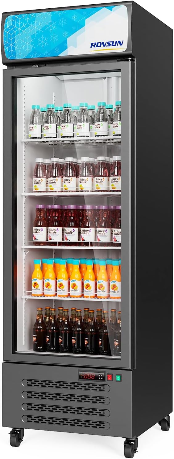 ROVSUN 17 Cu.Ft Commercial Beverage Refrigerator ETL NSF, Slim Merchandiser Refrigerator Display Refrigerator Beverage Cooler Glass Door Fridge w/Adjustable Shelves LED Light for Bar Restaurant Cafe