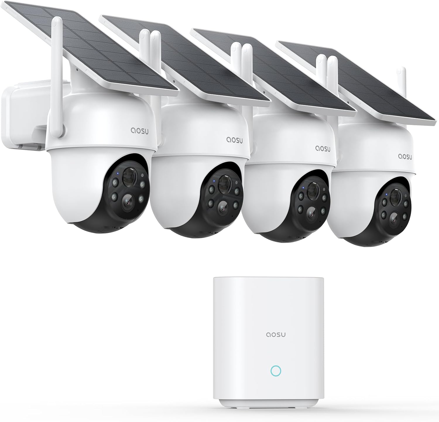 AOSU Solar Security Cameras Wireless Outdoor,4 Cam Kit 2K Doorbell Camera Wireless, No Subscription, No Monthly Fee.