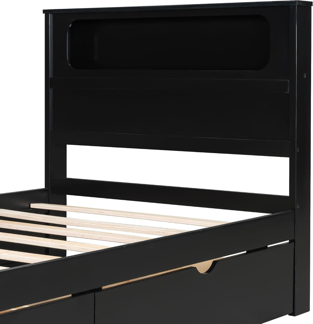 Harper & Bright Designs Twin Size Gaming Loft Bed with Charging Station & LED Headboard, Built-in Desk with Outlets & USB/Type-C Ports, 2 Storage Drawers for Modern Living, Black