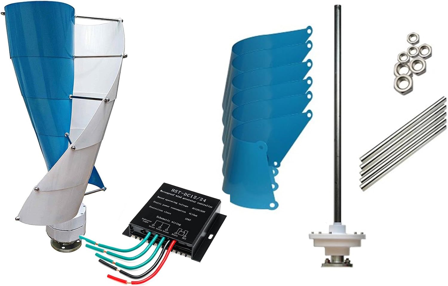 3000W Wind Power Turbine Generator Set 12V 24V 48V 220V Wind Turbine Spiral Vertical Wind Turbine Generator Windmill for Home Outdoor Garden Boat (Blue)