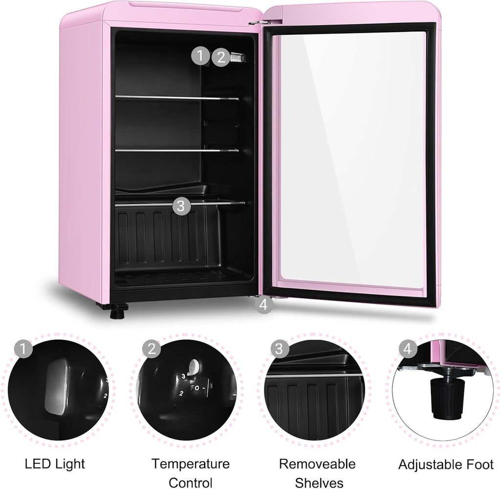 HAILANG Retro Beverage Refrigerator Cooler, 3.2 Cu.ft Mini Fridge with Glass Door for Soda Beer Wine, Beverage Cooler Prefect for Home, Bar