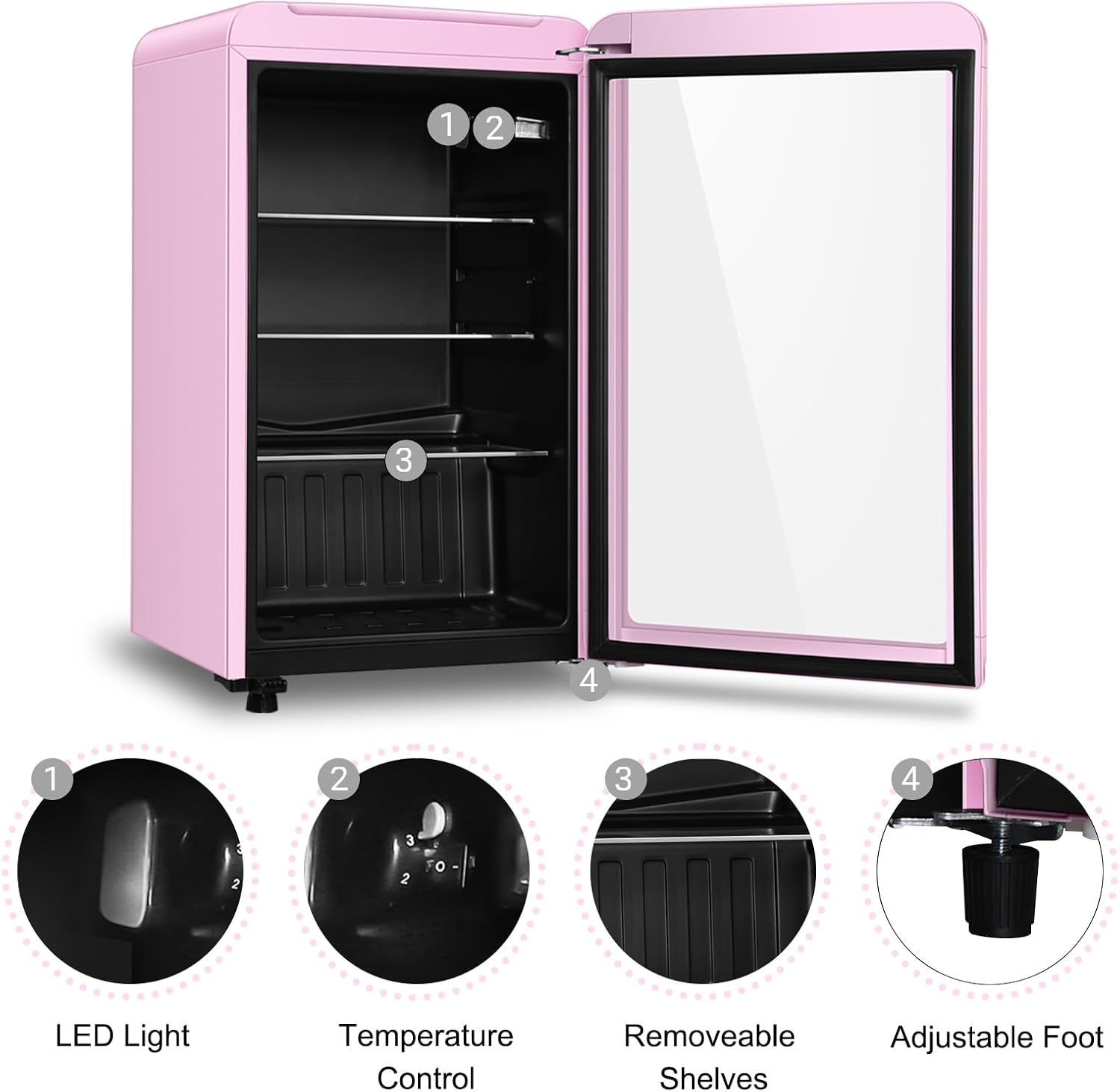 HAILANG Retro Beverage Refrigerator Cooler, 3.2 Cu.ft Mini Fridge with Glass Door for Soda Beer Wine, Beverage Cooler Prefect for Home, Bar