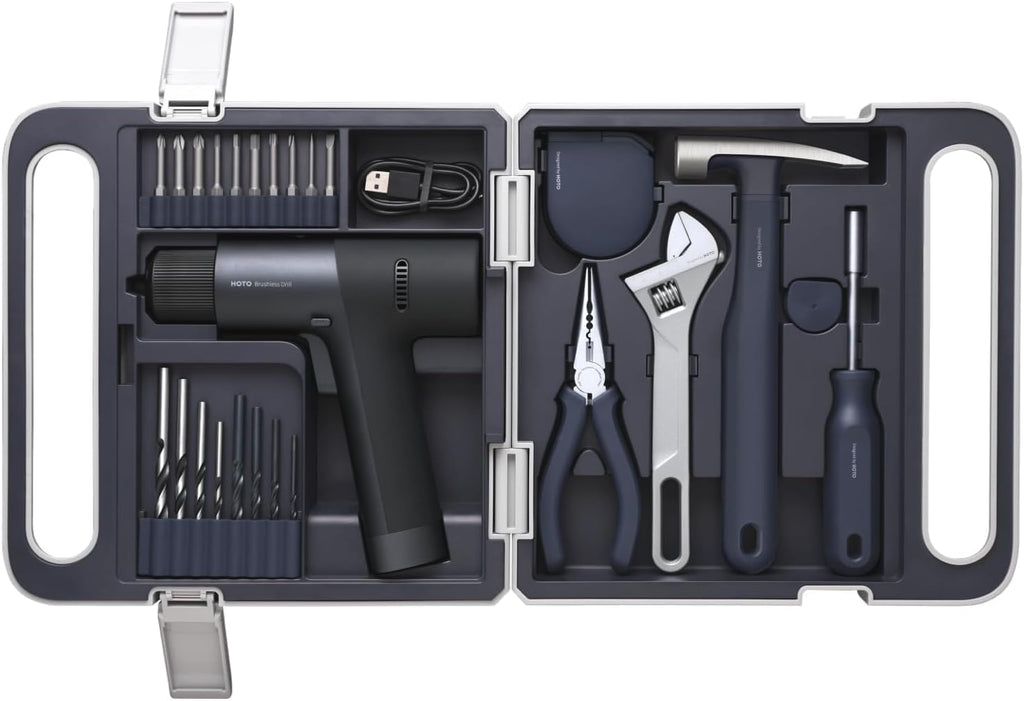 HOTO Cordless Brushless Drill Tool Set, Variable Speed, Hidden Buckle, Unique LED Screen, Intelligent Digital Display, Exquisite & Practical, High-end Drill Kit for Home/Daily Use