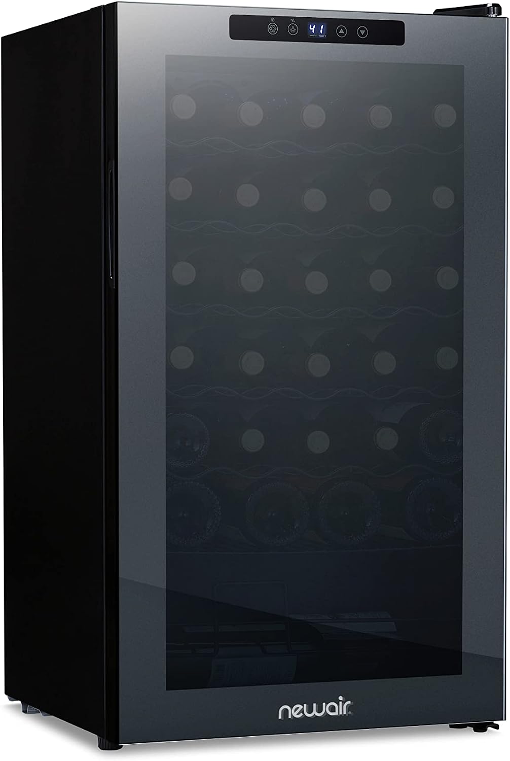 Newair 34 Bottle Wine Cooler Refrigerator | Shadow Series | Freestanding Mirrored Wine and Beverage Fridge with Double-Layer Tempered Glass Door & Compressor Cooling For Reds, Whites, & Sparkling Wine