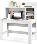 Tangkula White Desk with Hutch, Home Office Desk with Bookshelf, Writing Study Desk with Anti-Toppling Device & Cable Hole, Modern Computer Workstation PC Laptop Desk for Small Space, Bedroom