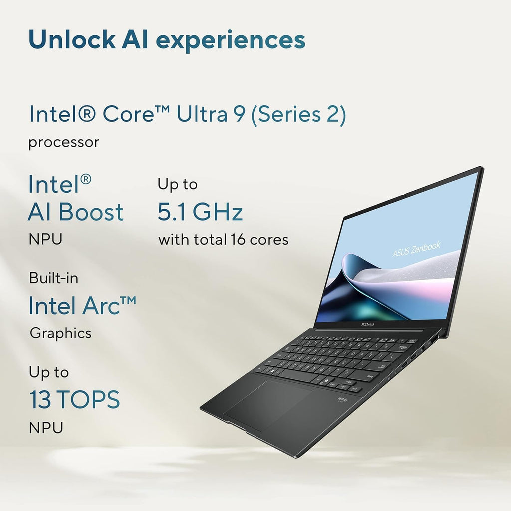 ASUS Zenbook 14 AI PC OLED Touchscreen Laptop, Intel Ultra 9 285H, 32GB DDR5, 1TB SSD, 14' FHD+, 16-Core (> i9-13900H), Backlit, 2x Thunderbolt 4, Wi-Fi 7, 18-Hr Battery, IR Webcam, Win 11 Pro, UX3405