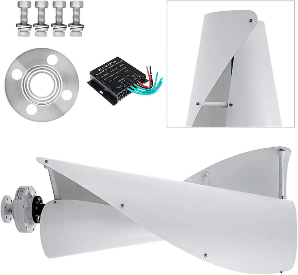 100W-3000W Wind Turbine Generator Set, 2 Blades AC Vertical Spiral Wind Turbine Windmill with Controller Suitable for Courtyard Farms (White)