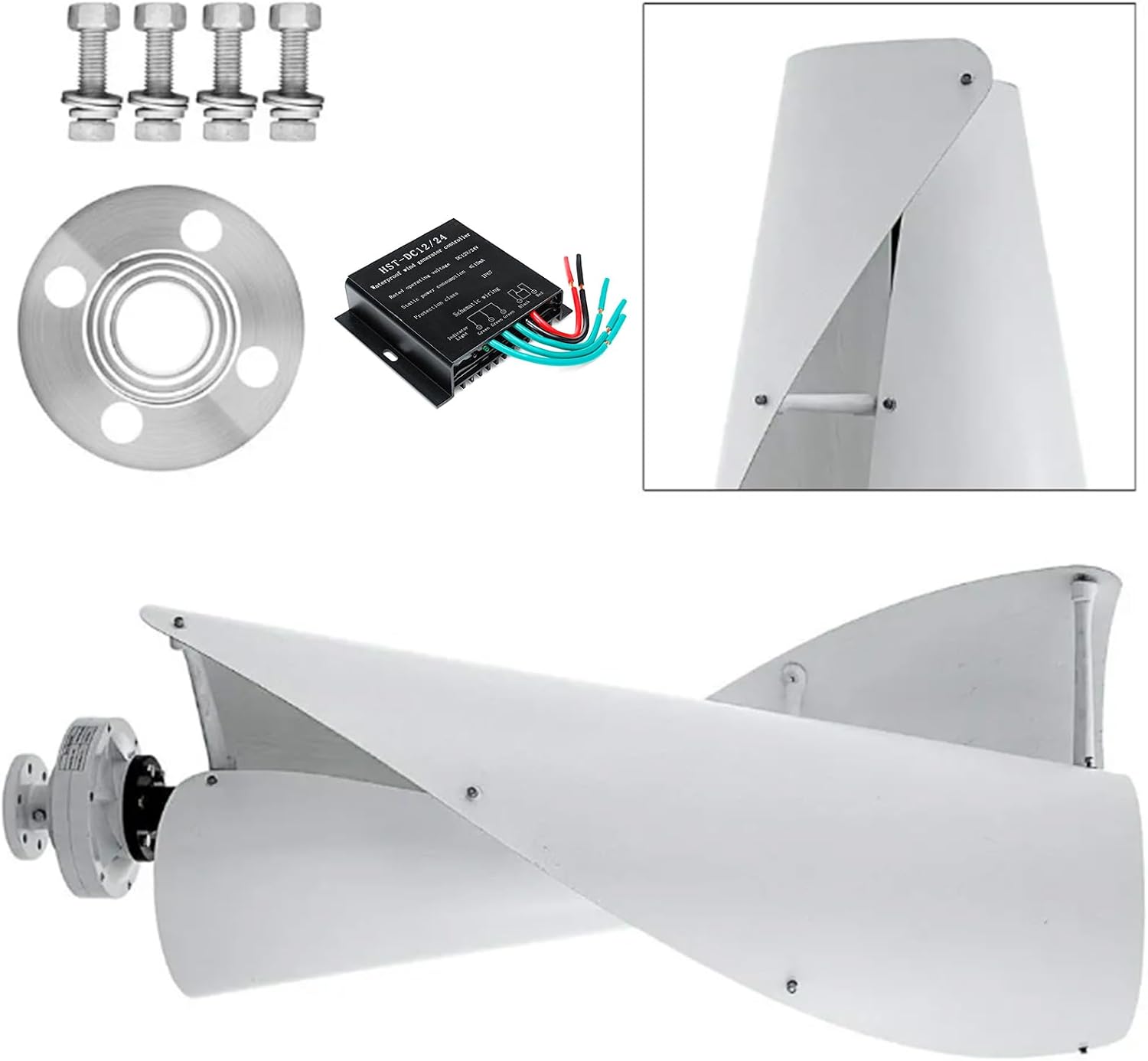 100W-3000W Wind Turbine Generator Set, 2 Blades AC Vertical Spiral Wind Turbine Windmill with Controller Suitable for Courtyard Farms (White)