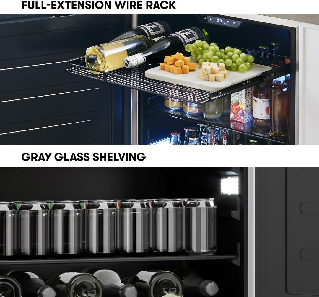 Zephyr Presrv 24 Inch Outdoor Wine Fridge & Beverage Refrigerator Single Zone Under Counter - Drink Chiller Freestanding Stainless Steel Door - 136 cans (Single-Zone Outdoor Wine & Beverage Cooler)