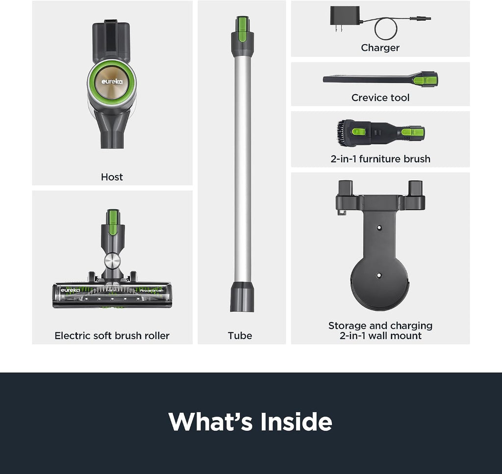 Eureka Lightweight Cordless Stick Vacuum Cleaner Convenient for Hard Floors, Rechargeable Handheld Vacuum Cleaner Portable with Powerful Motor Efficient Suction, RapidClean Ultra NEC370GR, Moss Green