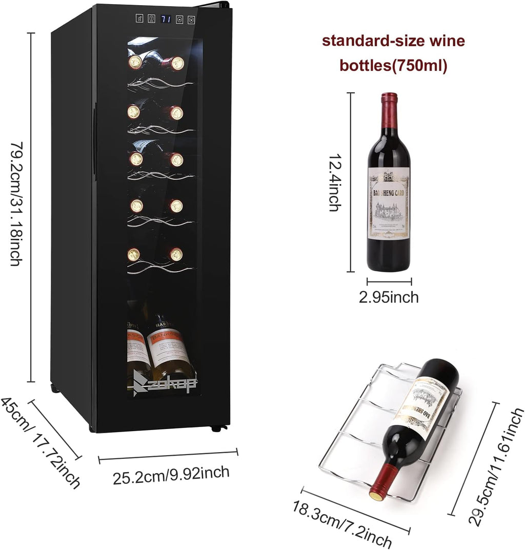 Winado 12 Bottle Compressor Wine Cooler Refrigerator w/Adjustable Temperature, Freestanding Compact Mini Wine Fridge with Digital Control & Removable Shelves
