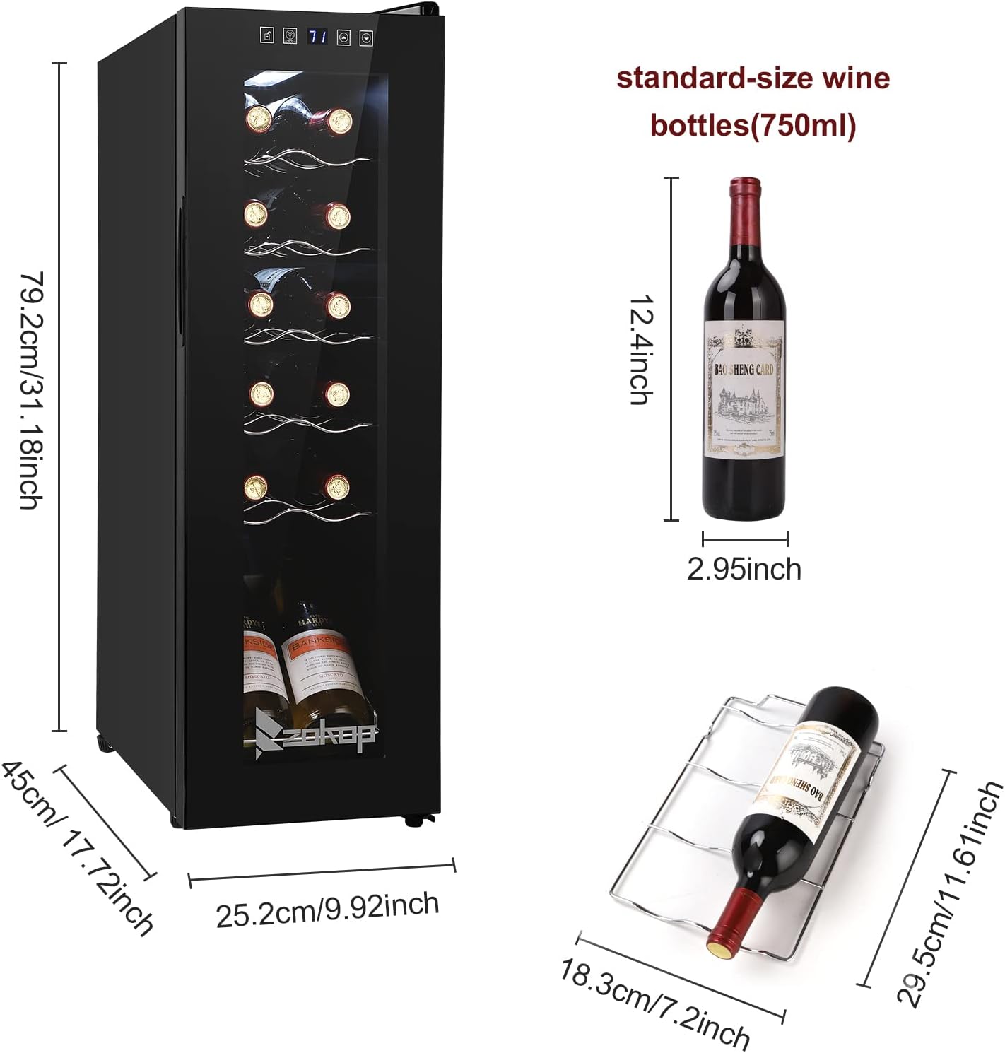 Winado 12 Bottle Compressor Wine Cooler Refrigerator w/Adjustable Temperature, Freestanding Compact Mini Wine Fridge with Digital Control & Removable Shelves