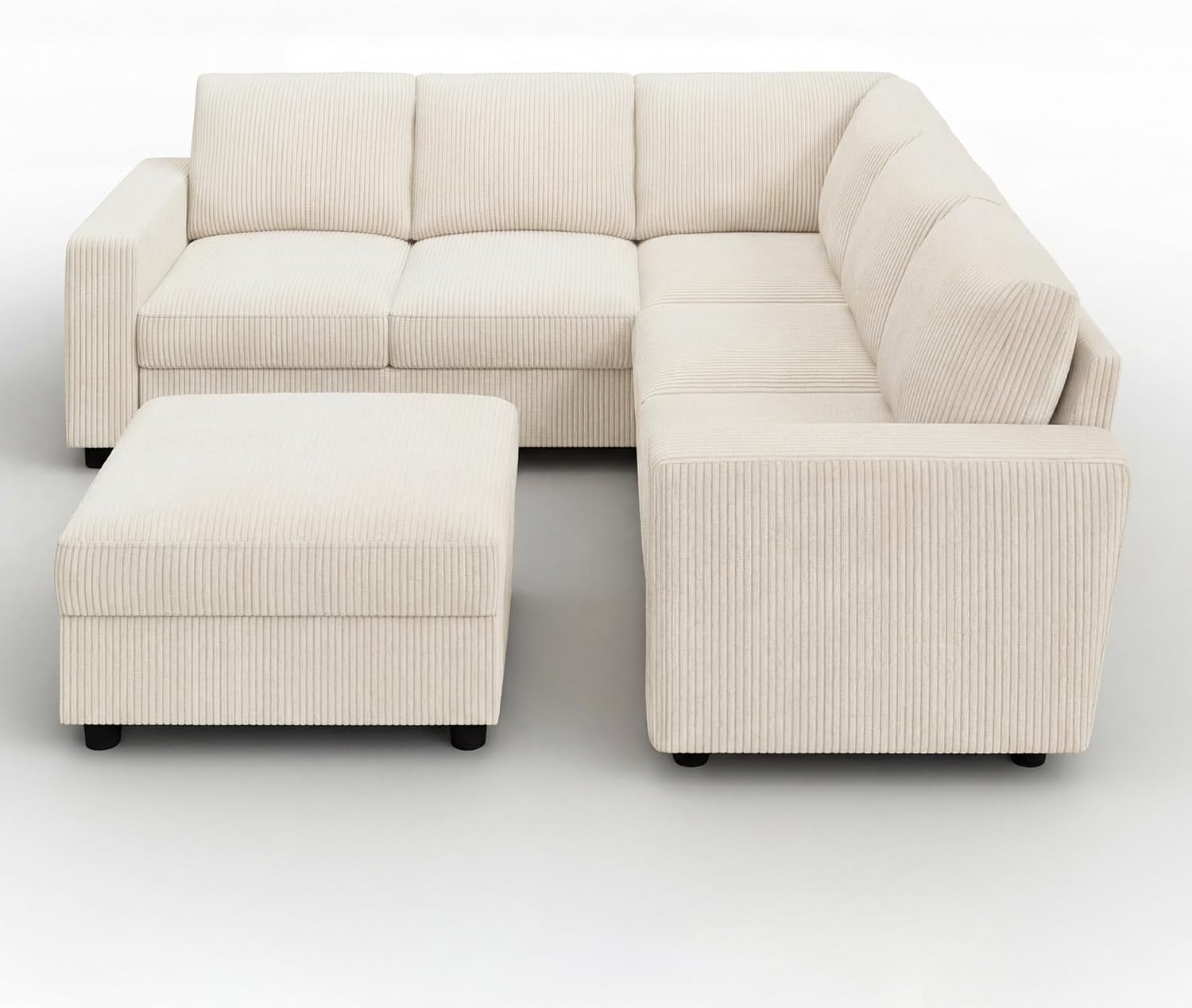 HONBAY Corduroy Sectional Couch with Storage L-Shaped Sectional Couches for Living Room 6 Seater Sectional Sofa, Beige
