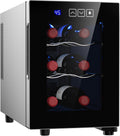 6 Bottle Wine Cooler, Freestanding Small Wine Fridge with 46-66℉ Digital Temperature Control Thermoelectric Wine Cooler, Countertop Wine Cooler for Wine Enthusiasts, 16L Wine Refrigerator(Silver)