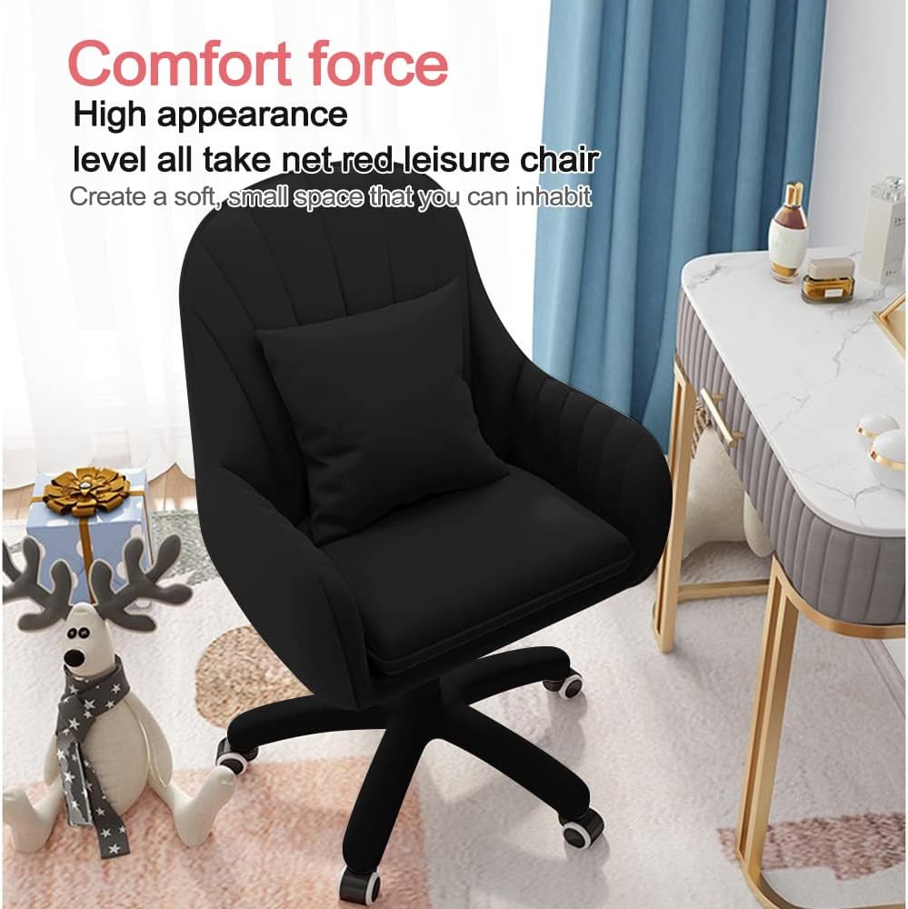 Velvet Desk Chair with Pillow Upholstered Vanity Chair for Girls Women, Home Office Computer Task Chair with Wheels Swivel Rolling Accent Chair for Living Room, Bedroom