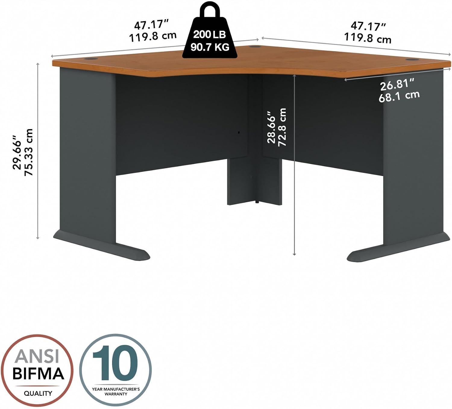 Bush Business Furniture Series A 48W Corner Desk in Natural Cherry and Slate, Compact L Shaped Workstation, Office Desktop Solution for Workspace