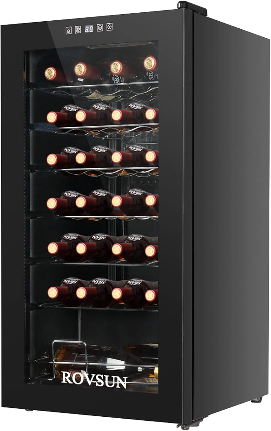 ROVSUN 17''W Small Wine Fridge with Compressor, 28 Bottles Freestanding Wine Cooler Refrigerator with Touch Panel Control and Glass Door, Wine Cellar for Red, White, Champagne or Sparkling, 41-64°F