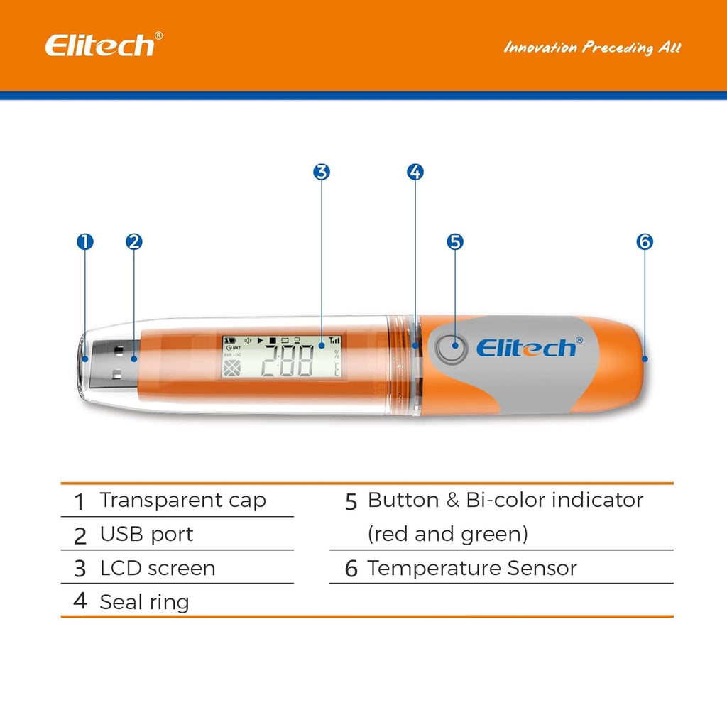 Elitech RC-51H USB Temperature Data Logger Reusable Digital Recorder Medical Refrigerator Thermometer Programmable Monitor 32000 Points High Accuracy (5 Packs)
