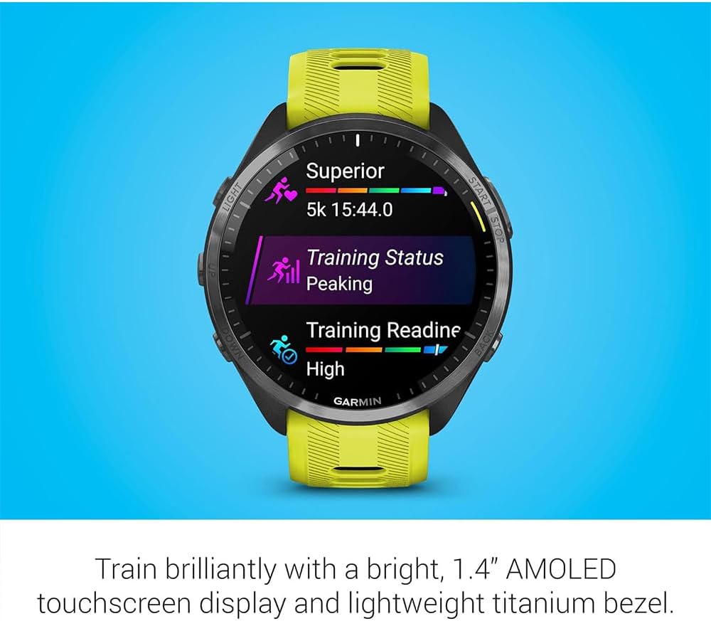 Garmin 010-02809-02 Forerunner 965 Running Smartwatch Amp Yellow and Black Bundle with Deco Essentials Charging Dock, Silicone Dust Cover 3 Pack and 1.4 Inch Screen Protector