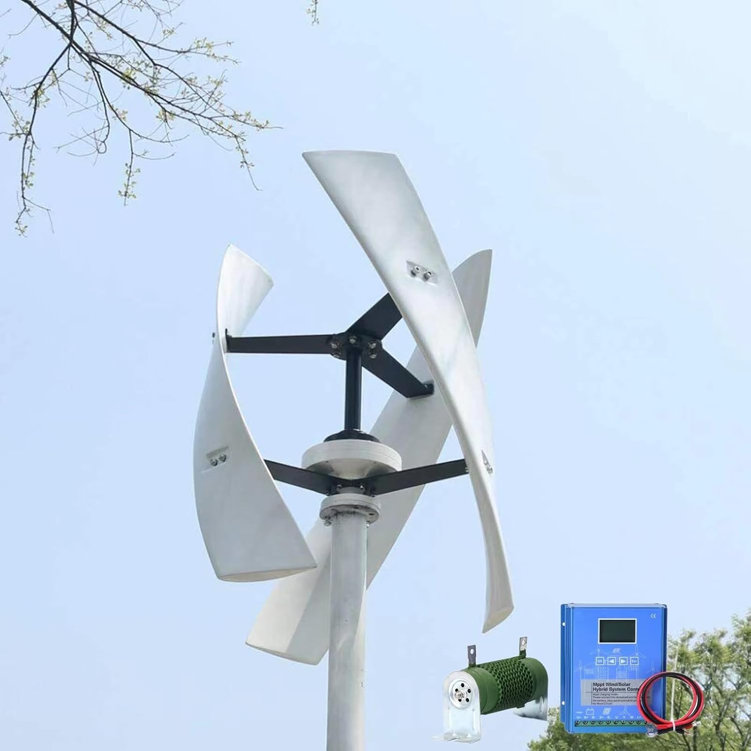 3000W Vertical Axis Wind Turbine Generator 12V 24V 48V Wind Turbine Generator Kit Free Energy Windmill Home Wind Turbine Maglev Breeze Start (Color : White, Size : 24V)