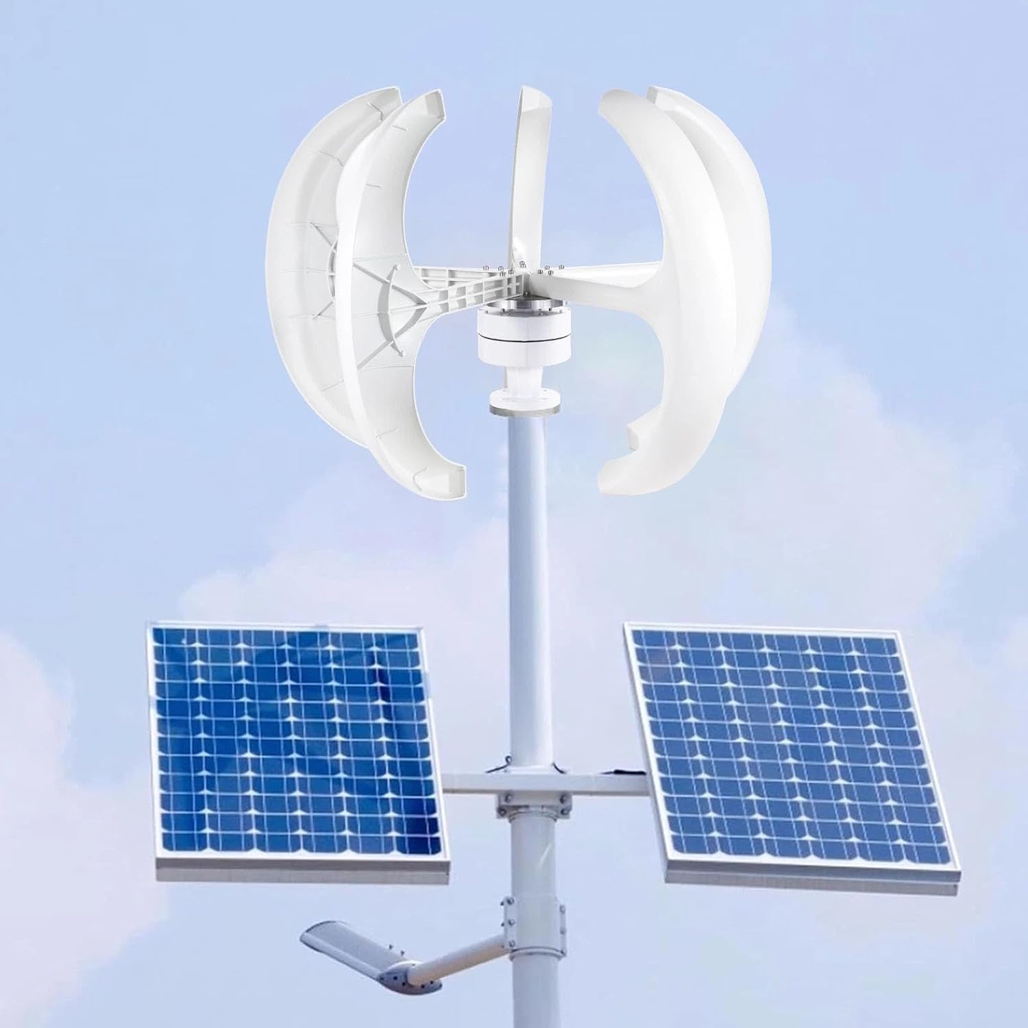 3000W Vertical Axis Wind Turbine Generator 12V/24V 5-Blade Maglev VAWT Red Lantern Design For Landscape & Street Lighting Low-Noise, Nylon Fiber Blades, Electromagnetic Brake(12v)