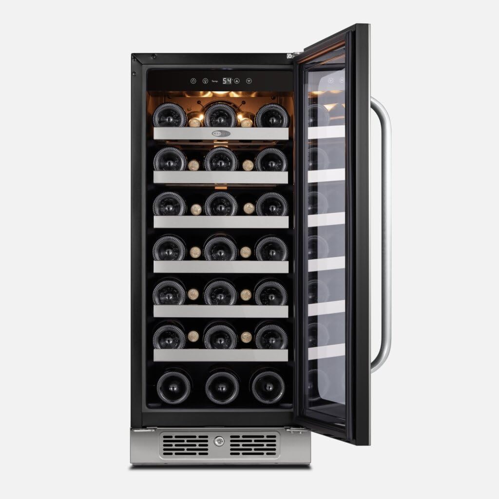 Whynter BSR-033SW 15 inch Built-ln 33 Bottle Undercounter Stainless Steel Wine Fridge with Reversible Door, Digital Control, Lock, and Carbon Filter