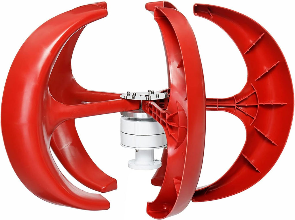 Efficient 3000W Vertical Wind Turbine Generator Kit, 12V 24V 48V 220V Lantern Vertical Wind Turbine Kit 5 Blade with Controller for Home (Red)