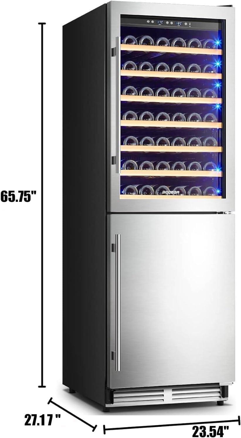 BODEGA 24 Inch Wine and Beverage Refrigerator Cooler,Dual Zone Wine Fridge with Memory Temperature Control 77 Bottles and 180 Cans,Built-In or Freestanding 2-in-1 Wine Cooler for Home Bar Kitchen