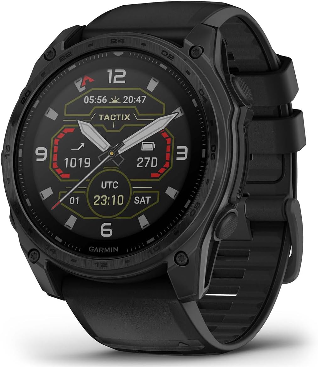 Garmin tactix 8 Solar (51mm) Premium Tactical GPS Smartwatch Bundle - Includes Applied Ballistics Ultralight Solver, Built-in LED Flashlight with PlayBetter Portable Charger & HD Screen Protectors