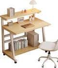 31.5 Inch Office Desk, Rolling Small Computer Desk with Monitor Stand and Storage Shelves, Small Desk for Bedroom & Home Office,Portable writing desk on Wheels for Small Spaces