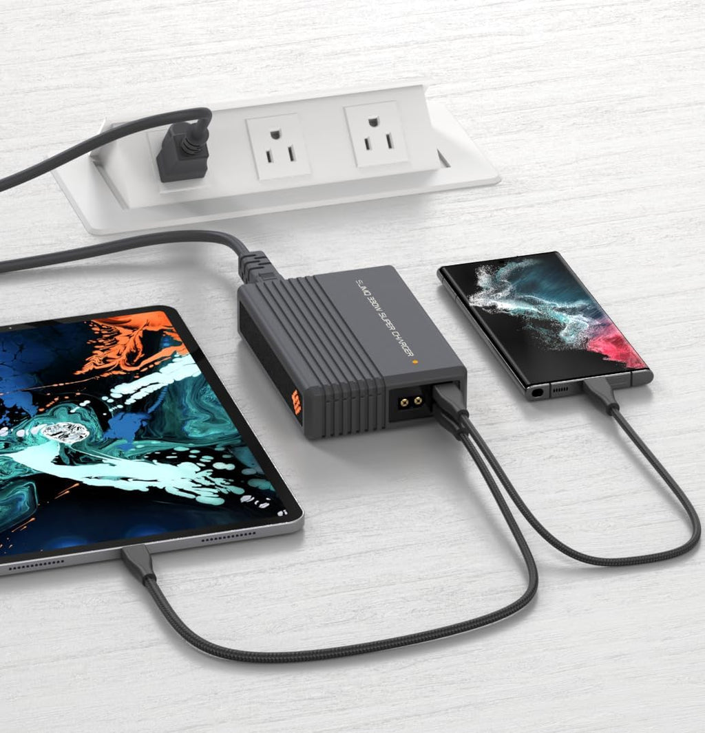 330W 20V 16.5A Gaming Laptop Charger – Multi-Port Power Adapter Power Supply AC Adapter with 1 DC & 2 USB-C Ports, Compatible with Dell, MSI, Lenovo, HP, Razer, Asus, Acer (Without DC Adapter)