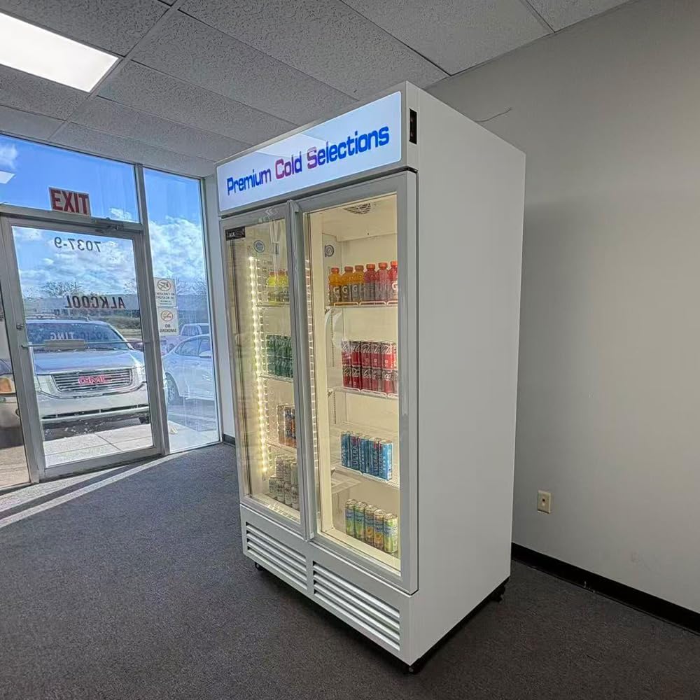 Commercial Refrigerator Display Cooler,White 2 Glass Doors Fridge With LED Light Adjustable Shelves,ETL Approval,47' Wide,Adjustable Shelves & Wheels Included