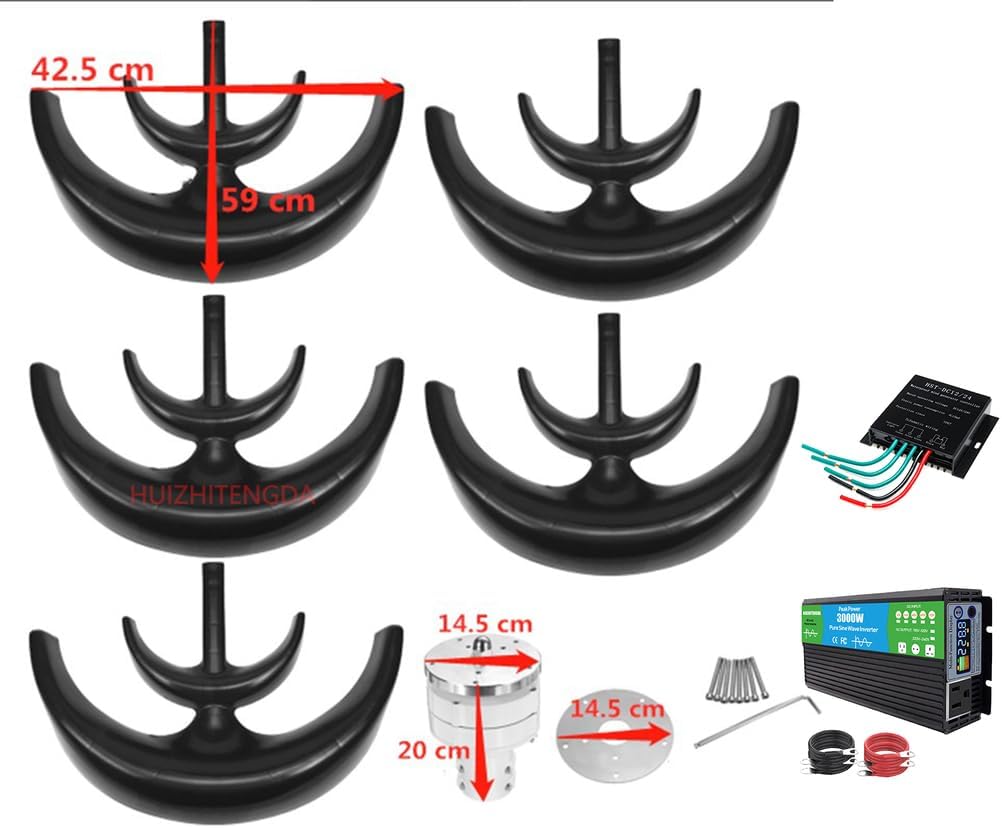 3000W Wind Turbine Generator Kit, 12V/24V/48V/220V W/5 Blades and Charger Controller Black Lantern Noiseless Windmill AC Permanent Magnet Generators for Outdoor Use