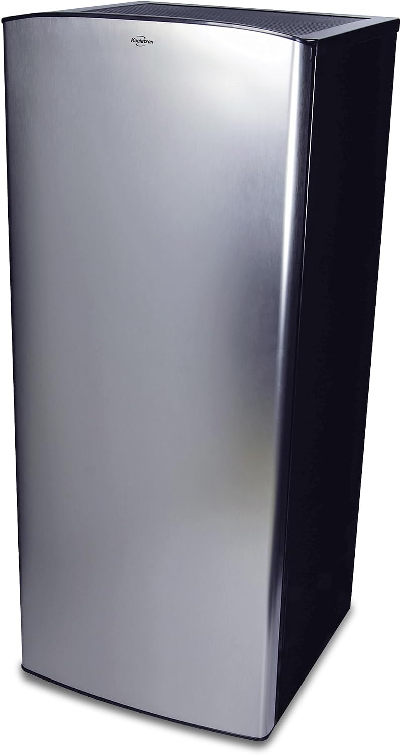 Koolatron Compact Fridge with Freezer, Stainless Steel, 6.2 Cubic Feet (176 L) Capacity, for Snacks, Frozen Meals, Beverages, Juice, Beer, Den, Dorm, Office, Games Room, or RV, Grey