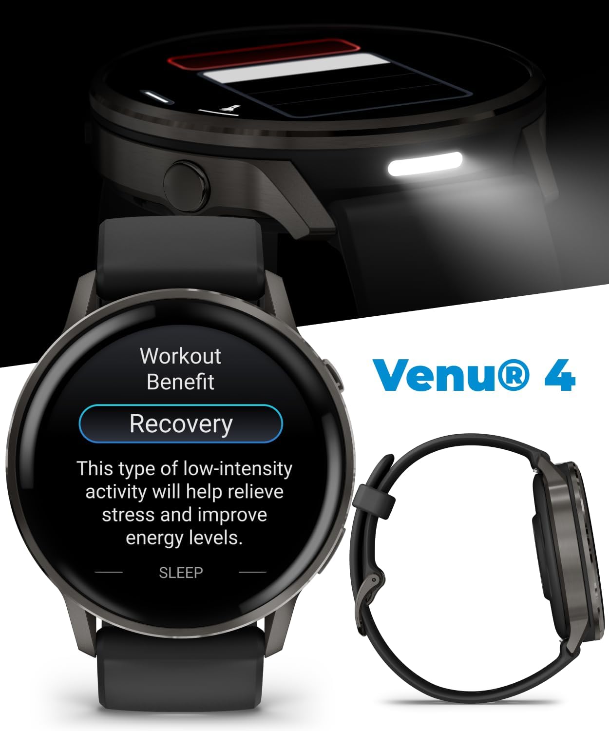 Garmin Venu 4 45mm AMOLED Advanced Health & Fitness GPS Smartwatch, Bright & Colorful Display, Built-in Flashlight, Up to 12 Days, Slate with Black Silicone Band w/Wearable4U Black Earbuds Bundle