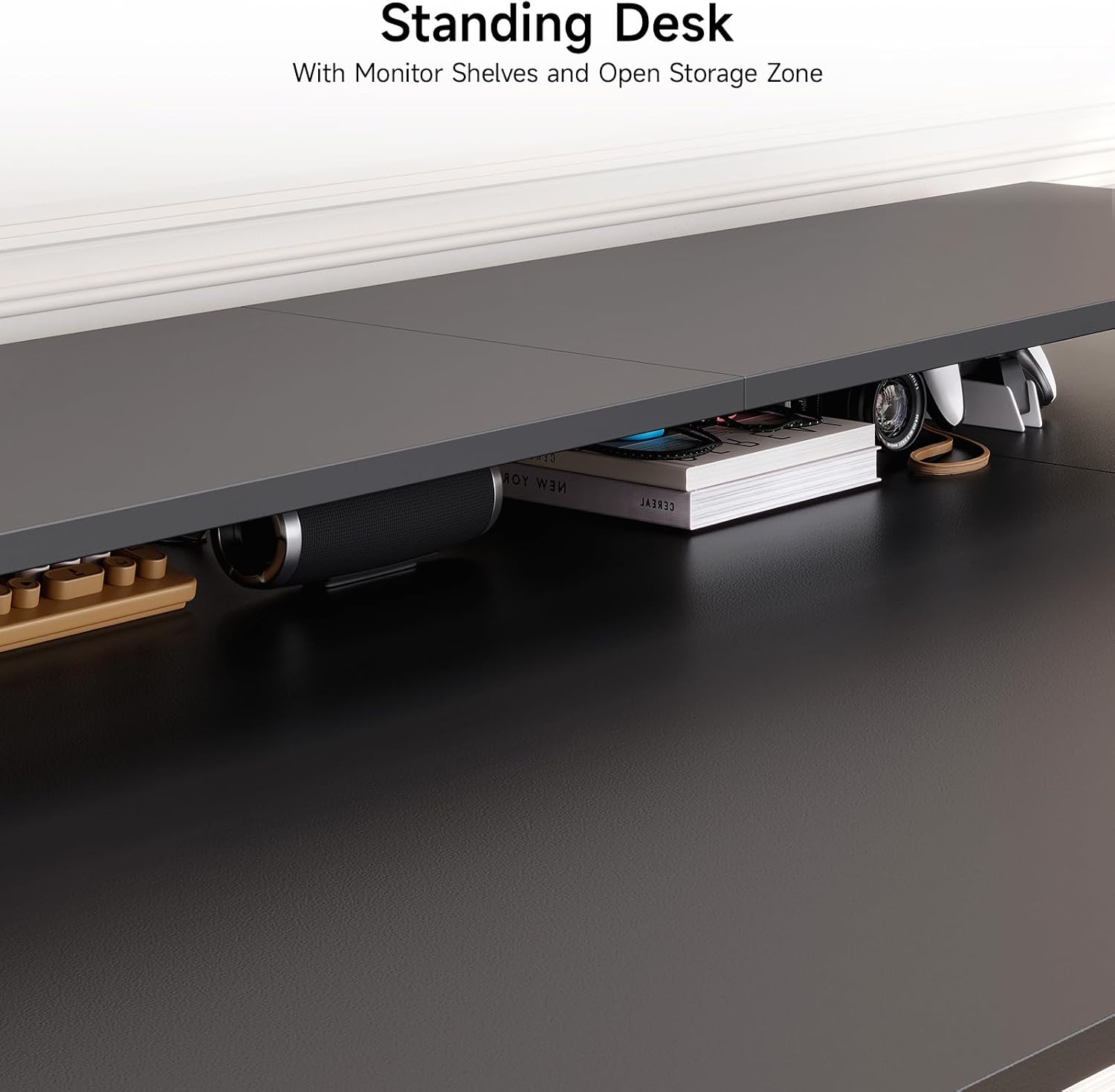 L Shaped Standing Desk, 63x43'' Electric L Stand Up Desk with 2 Adjustable Monitor Shelves, Dual Motor and Memory Controller, Adjustable Height from 28-46'' for Home and Computer Workstation, Black