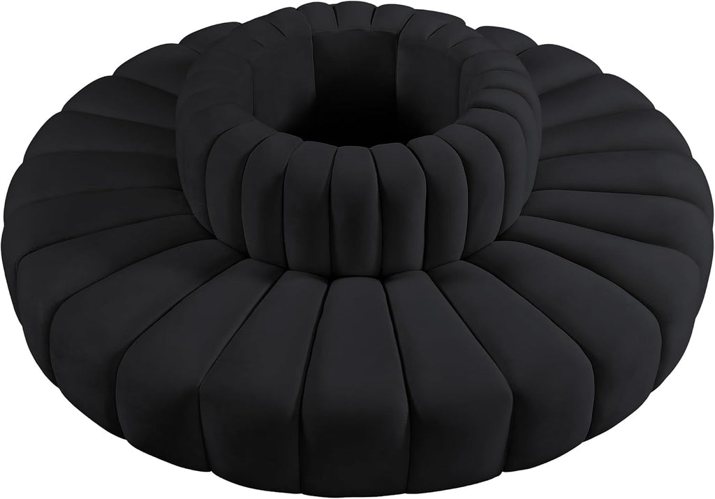 Meridian Furniture 103Black-S8D Arc Collection Modern | Contemporary Modular Sofa with Soft Black Velvet, Deep Channel Tufting, Modular Design, 90' W x 90' D x 30' H, Black