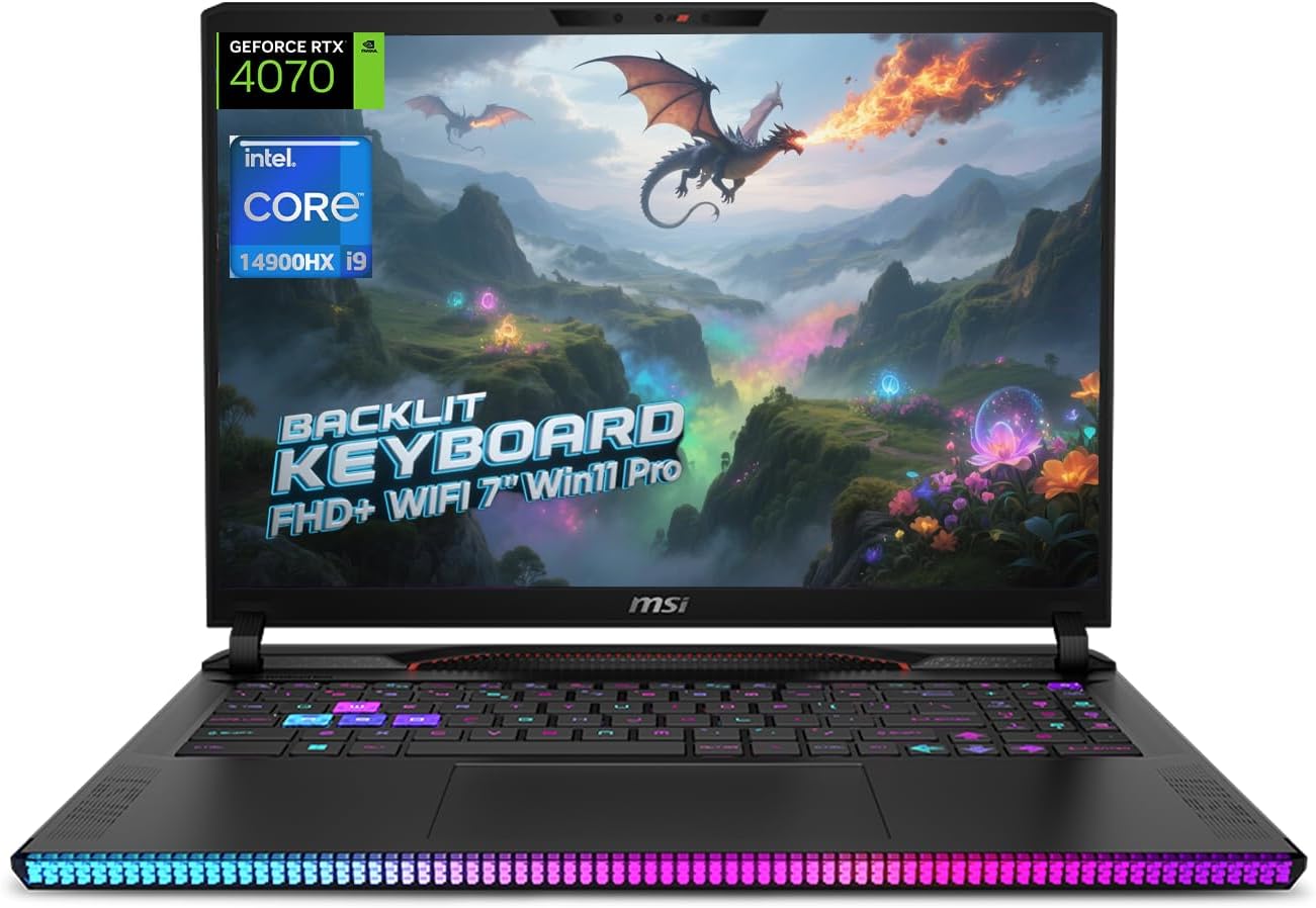 msi GE68HX Raider Gaming Laptop, GeForce RTX 4070, 16' FHD+ 144Hz Display, 14th Gen Intel Core i9-14900HX(up to 5.8GHz,24-Core), Win11 Pro, Backlit KB, Wi-Fi 7, 64GB DDR5 RAM, 1TB SSD