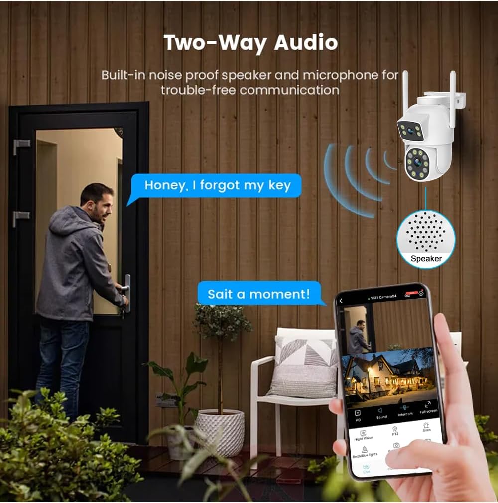 EVERSECU Dual Lens Linkage 6MP WiFi PTZ Security Camera Outdoor, 360° View, Auto Tracking, Motion Detection, Color Night Vision, 2-Way Audio, Compatible with Alexa(4pack)