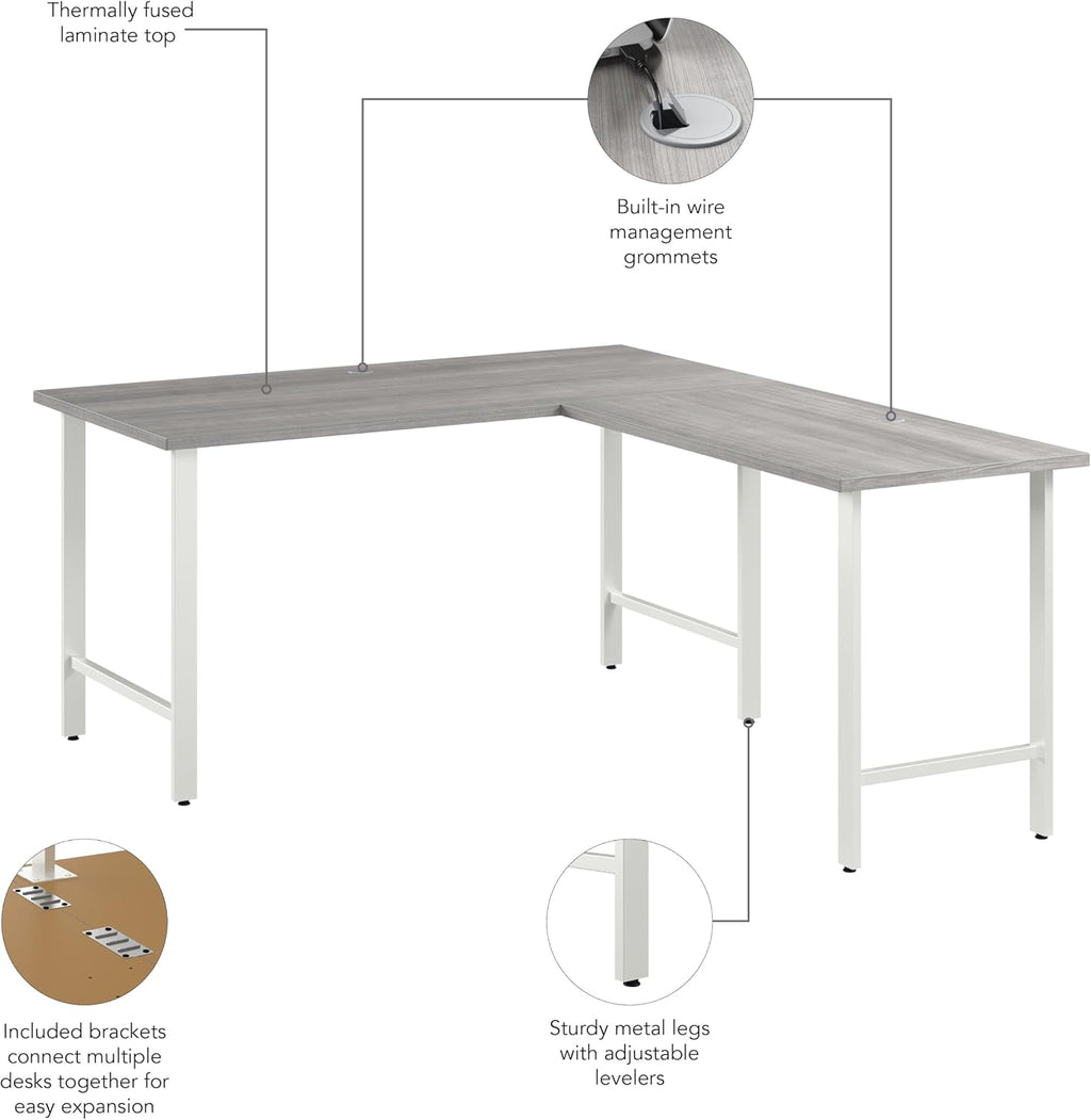 Bush Business Furniture Hustle 60W x 30D L Shaped Computer Desk with Metal Legs in Platinum Gray, Modular Corner Table for Home and Professional Office