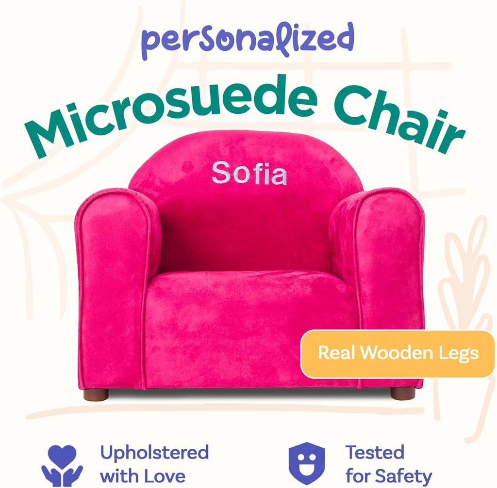 Personalized Toddler Chair, Customize with Name, Soft Microsuede Upholstery, Embroidered Kids Armchair, Sturdy Wooden Frame, Easy to Clean, Ages 2–5, Gift-Ready Toddler Chair for Playrooms.
