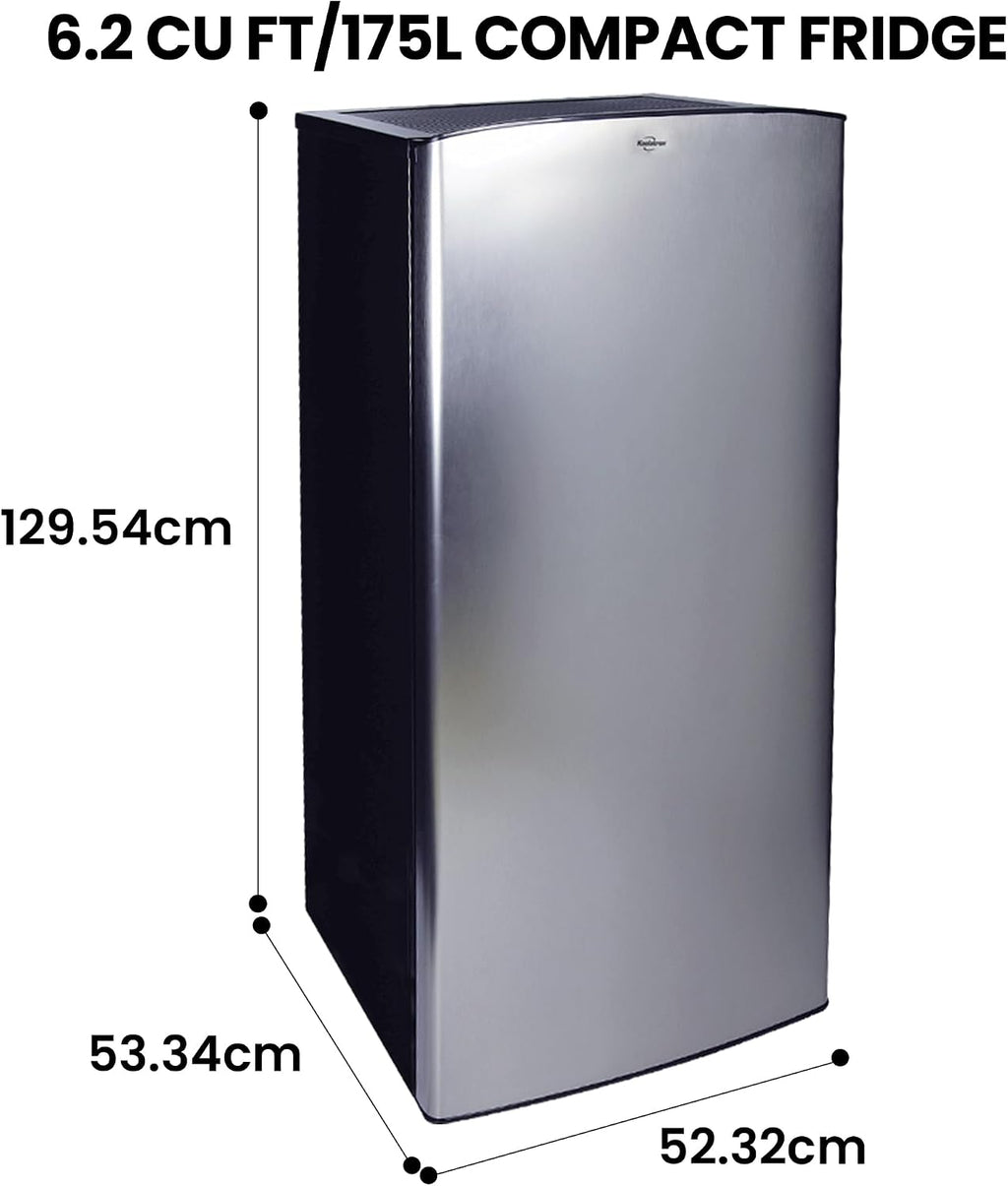 Koolatron Compact Fridge with Freezer, Stainless Steel, 6.2 Cubic Feet (176 L) Capacity, for Snacks, Frozen Meals, Beverages, Juice, Beer, Den, Dorm, Office, Games Room, or RV, Grey